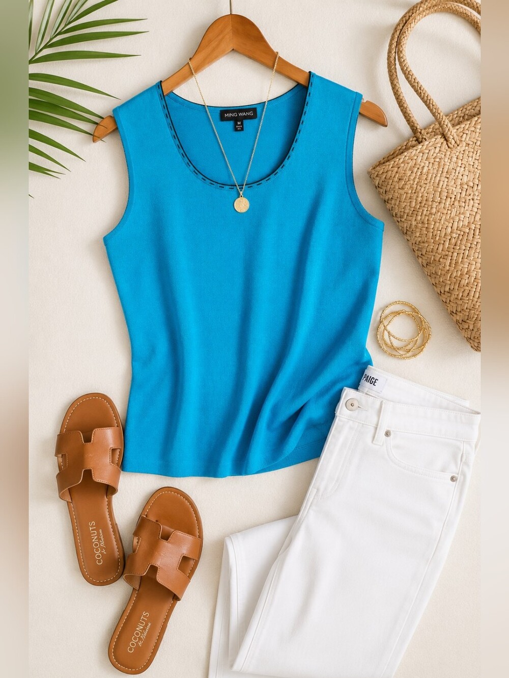 Ming Wang Turquoise Sleeveless Knit Tank Top Medium Blue Career Casual